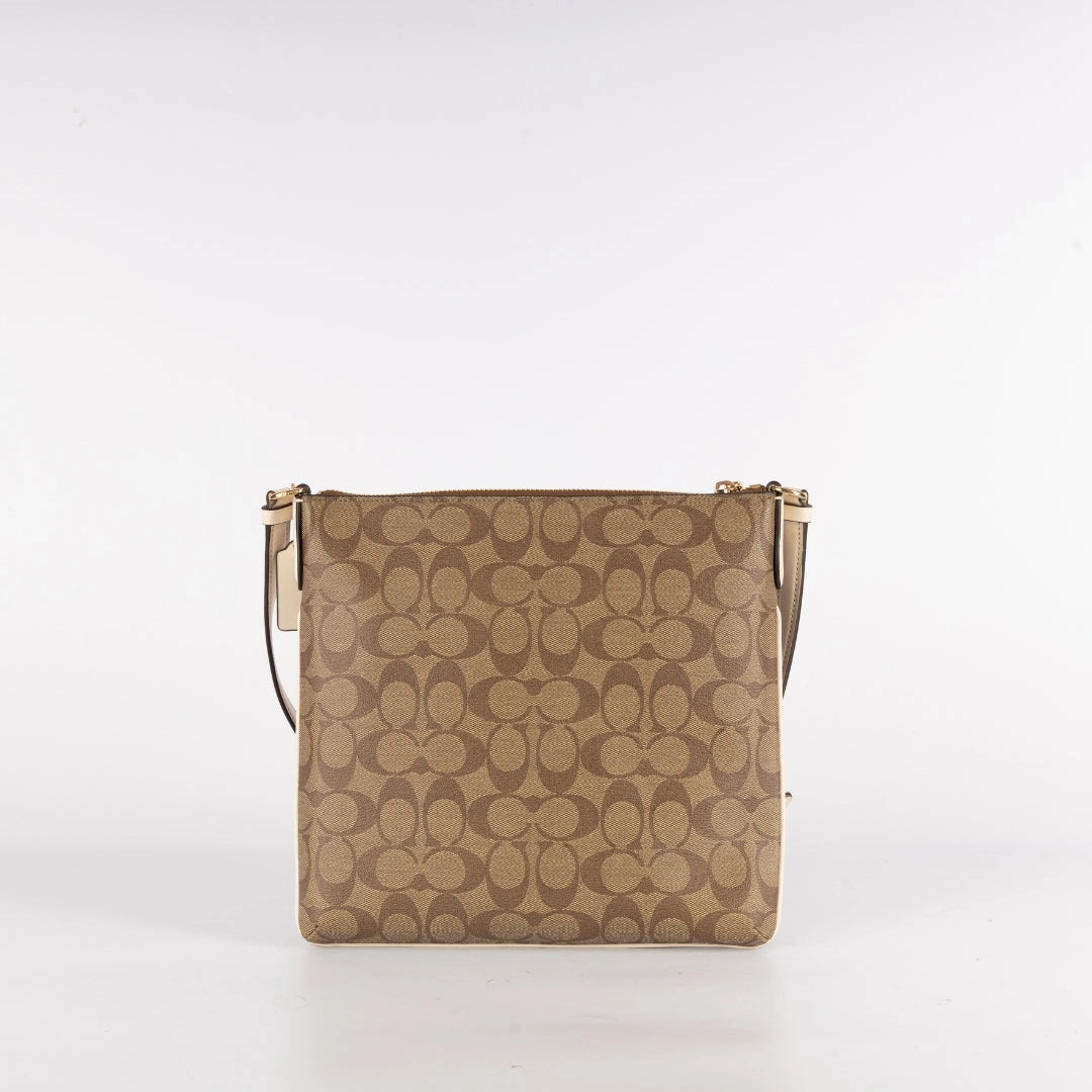 Coach Beige Signature Coated Canvas and Leather Rowan Messenger Bag