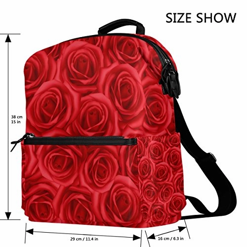 Colourlife Red Roses Stylish Casual Shoulder Backpacks Laptop School Bags Travel Multipurpose