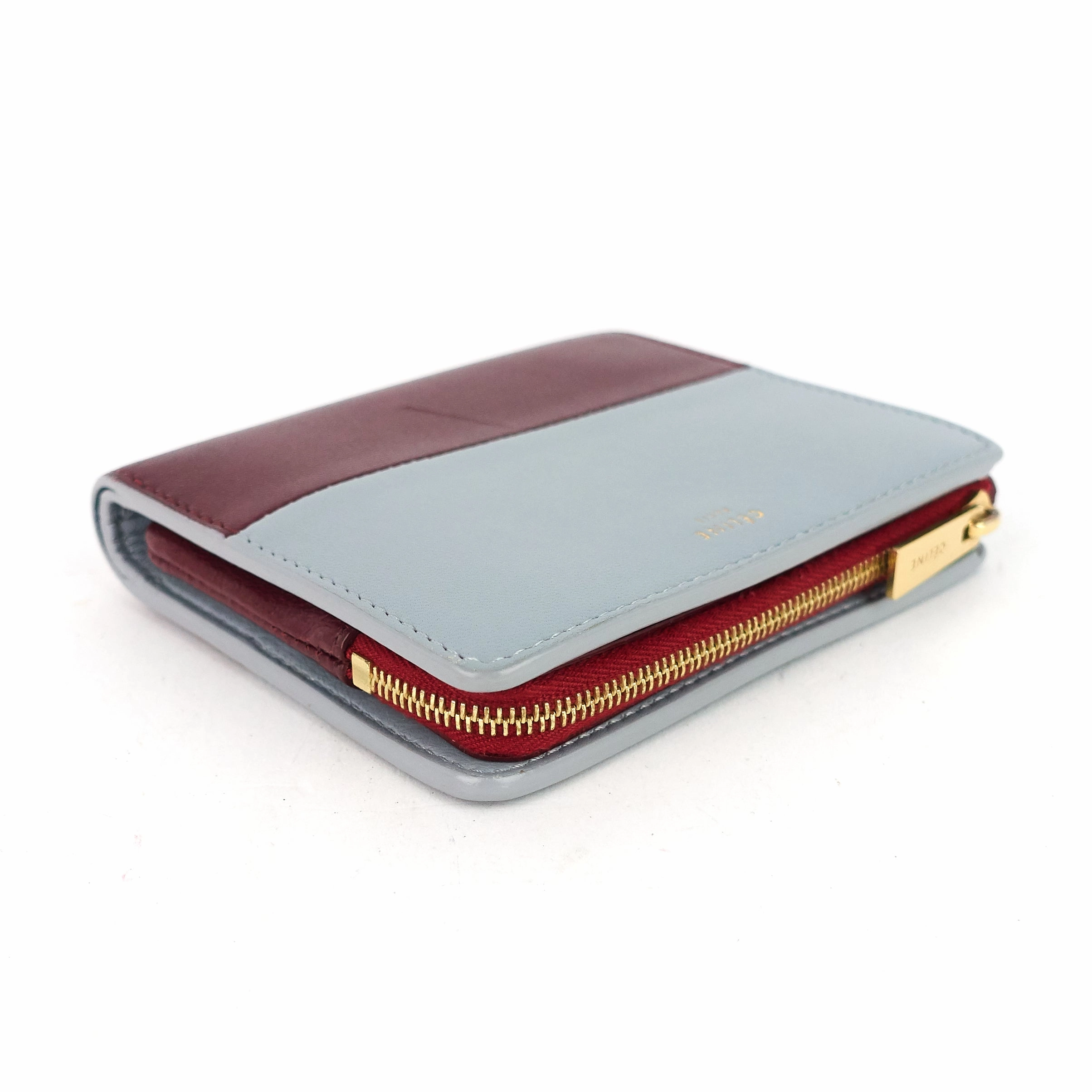 Compact Zip Two-Tone Square Lambskin Wallet
