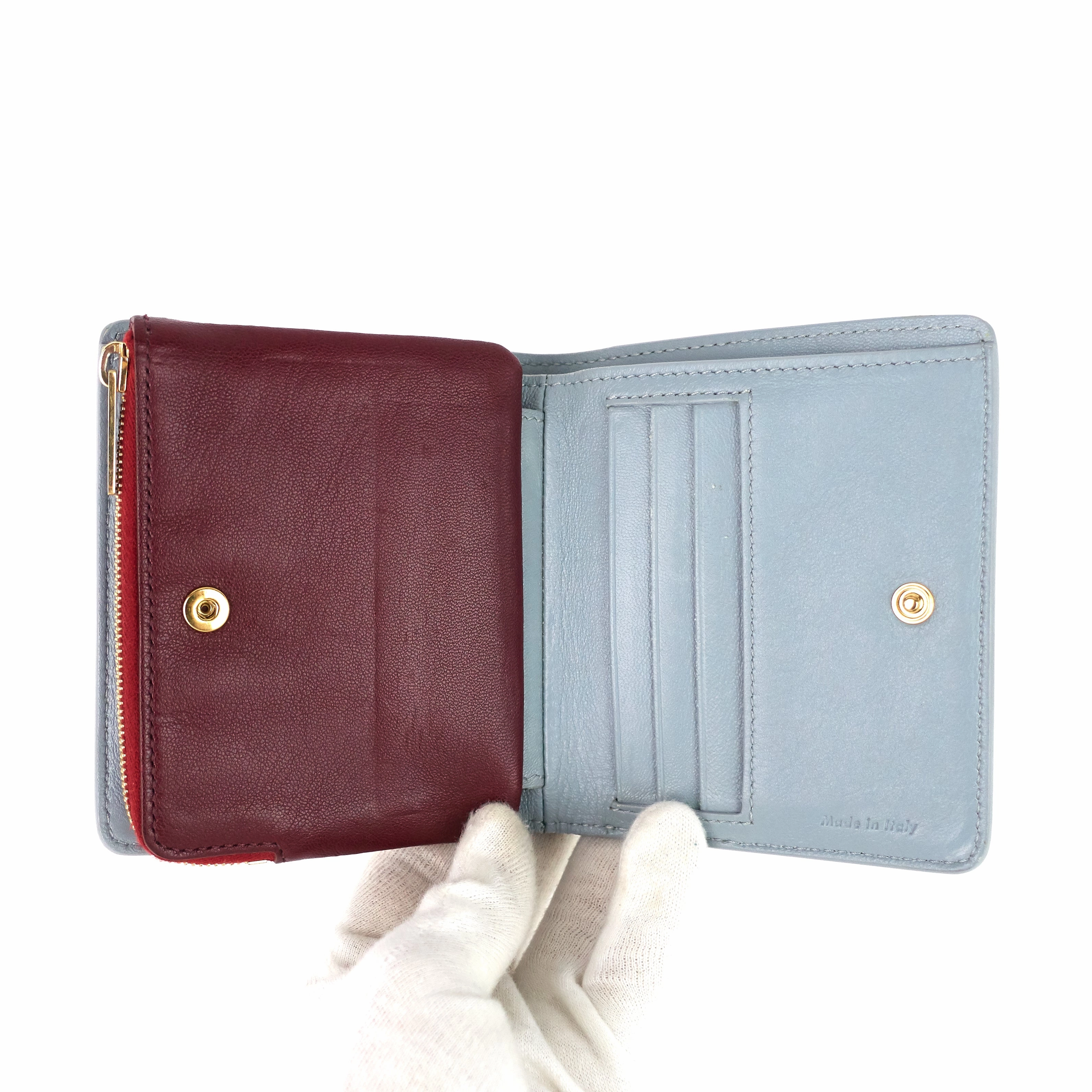 Compact Zip Two-Tone Square Lambskin Wallet