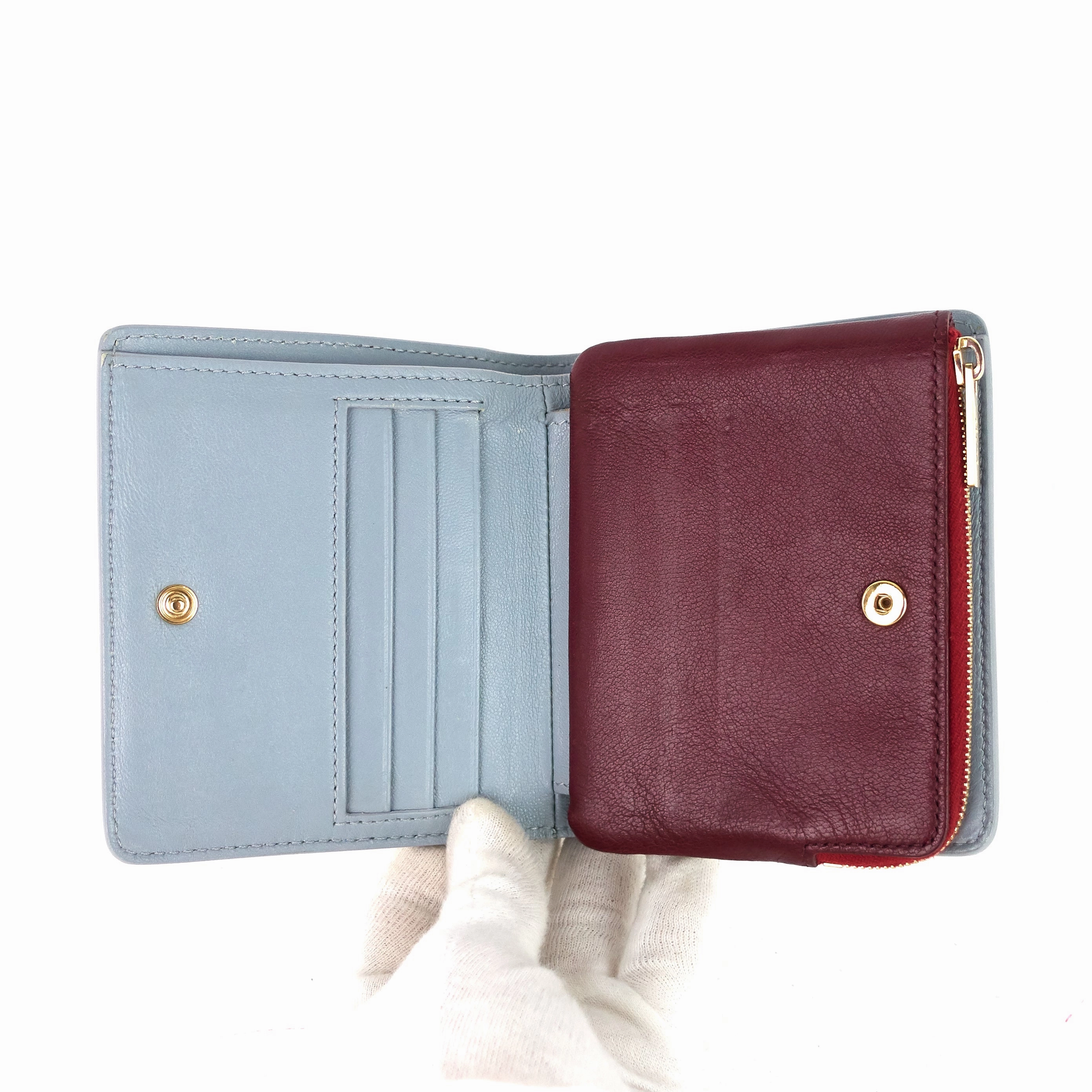 Compact Zip Two-Tone Square Lambskin Wallet