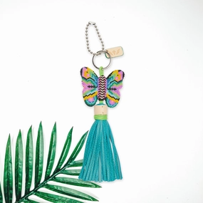 Consuela | Aqua Butterfly with Himalayan Fringe Chaquira Hand Beaded Bag Charm