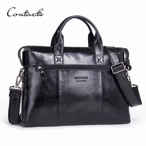 Contact'S Genuine Leather Men Bag Male Casual 13.3 Inch Laptop Briefcase Shoulder Crossbody Bags