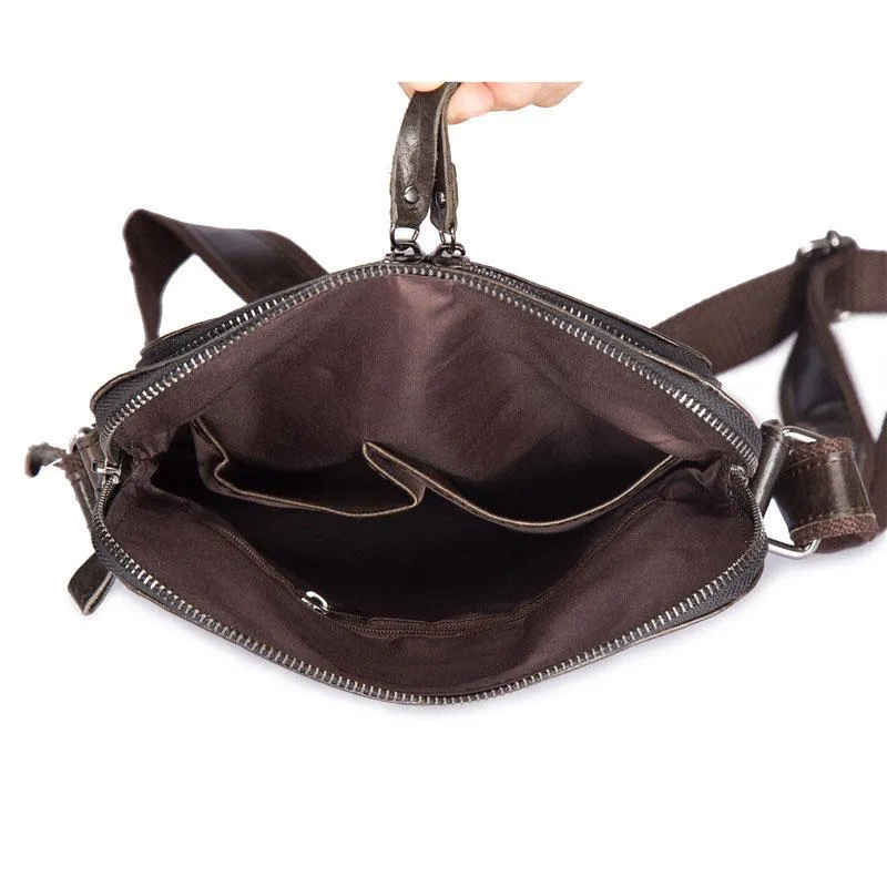 Cool Brown Leather Mens Tablet Messenger Bag Small Side Bag Mini Messenger Bag For Men