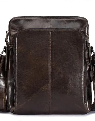 Cool Brown Leather Mens Tablet Messenger Bag Small Side Bag Mini Messenger Bag For Men