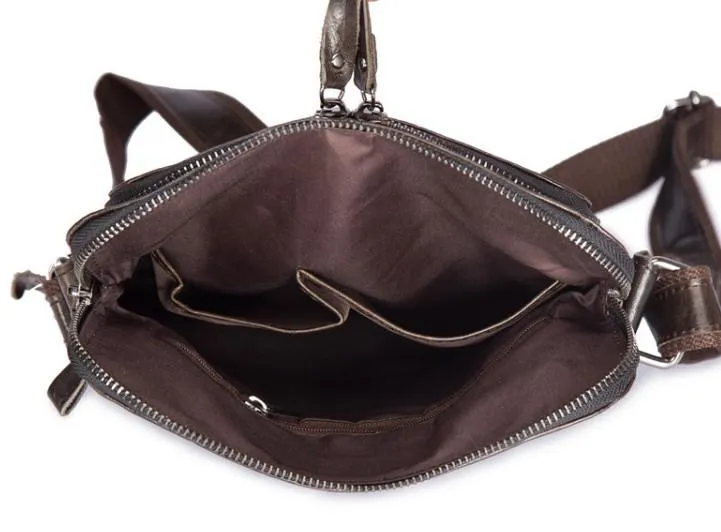 Cool Brown Leather Mens Tablet Messenger Bag Small Side Bag Mini Messenger Bag For Men