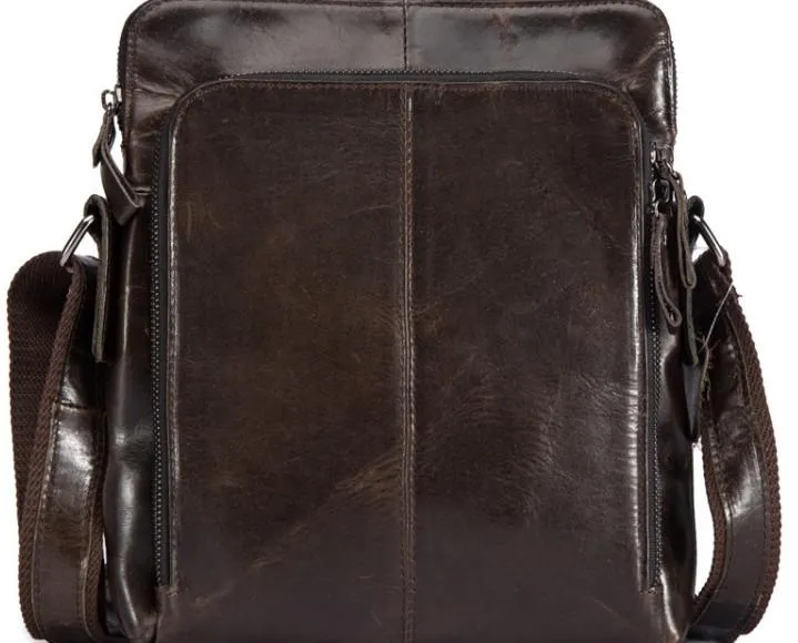 Cool Brown Leather Mens Tablet Messenger Bag Small Side Bag Mini Messenger Bag For Men