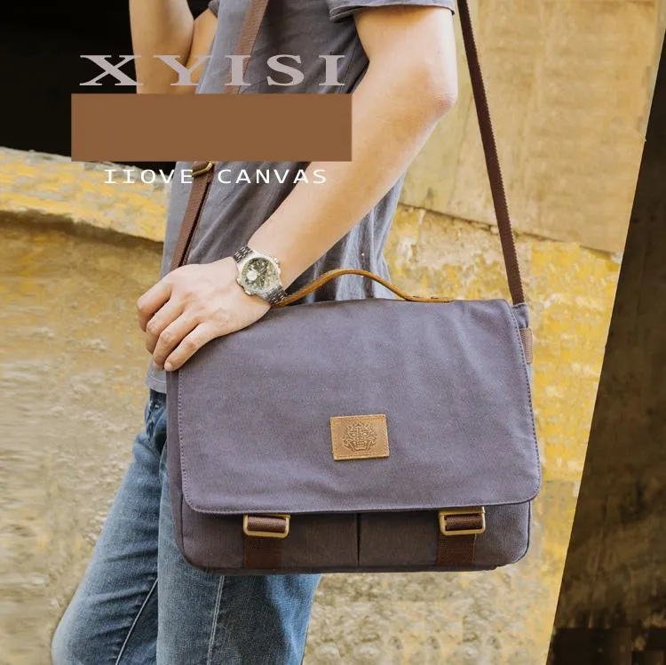 Cool Canvas Mens 15'' Side Bag Shoulder Bag College Bag Messenger Bag for Men