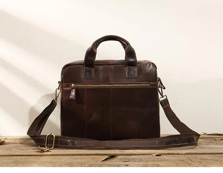 Cool Coffee Leather Mens 13 inches Vertical Briefcase Side Bag Messenger Bags Work Bags Courier Bag for Men
