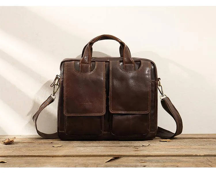 Cool Coffee Leather Mens 13 inches Vertical Briefcase Side Bag Messenger Bags Work Bags Courier Bag for Men