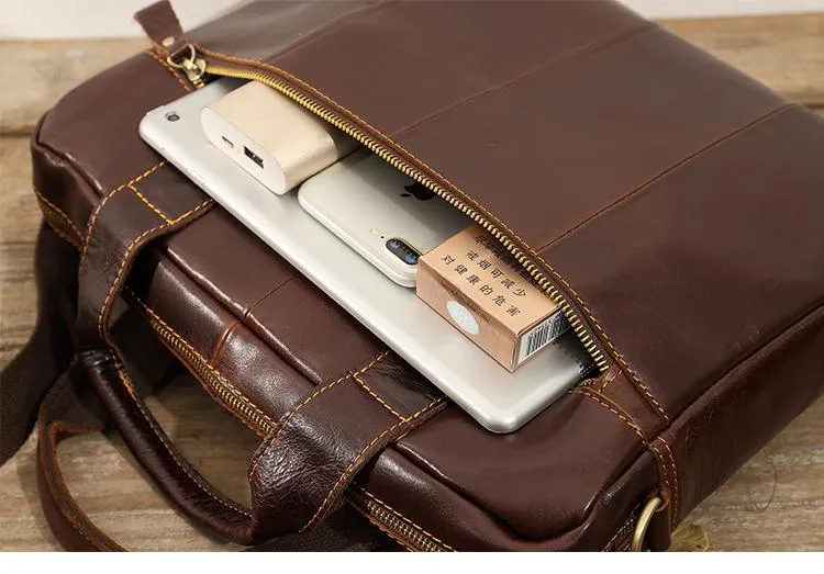 Cool Coffee Leather Mens 13 inches Vertical Briefcase Side Bag Messenger Bags Work Bags Courier Bag for Men