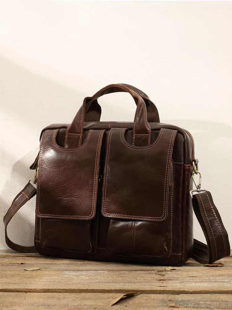 Cool Coffee Leather Mens 13 inches Vertical Briefcase Side Bag Messenger Bags Work Bags Courier Bag for Men