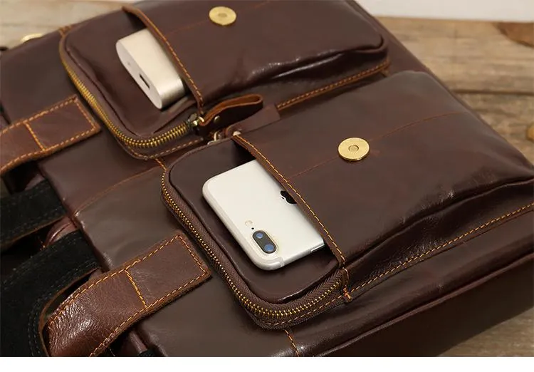 Cool Coffee Leather Mens 13 inches Vertical Briefcase Side Bag Messenger Bags Work Bags Courier Bag for Men