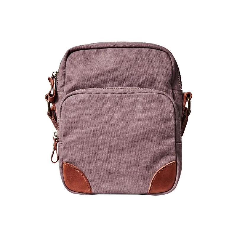 Cool Leahter Canvas Mens Side Bag Coffee Vertical Messenger Bags Courier Bag for Men