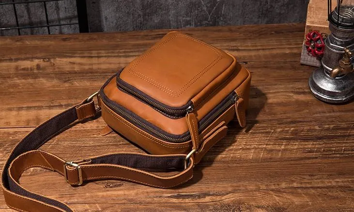 Cool Leather Mens Small Messenger Bag Side Bag Small Shoulder Bag for Men
