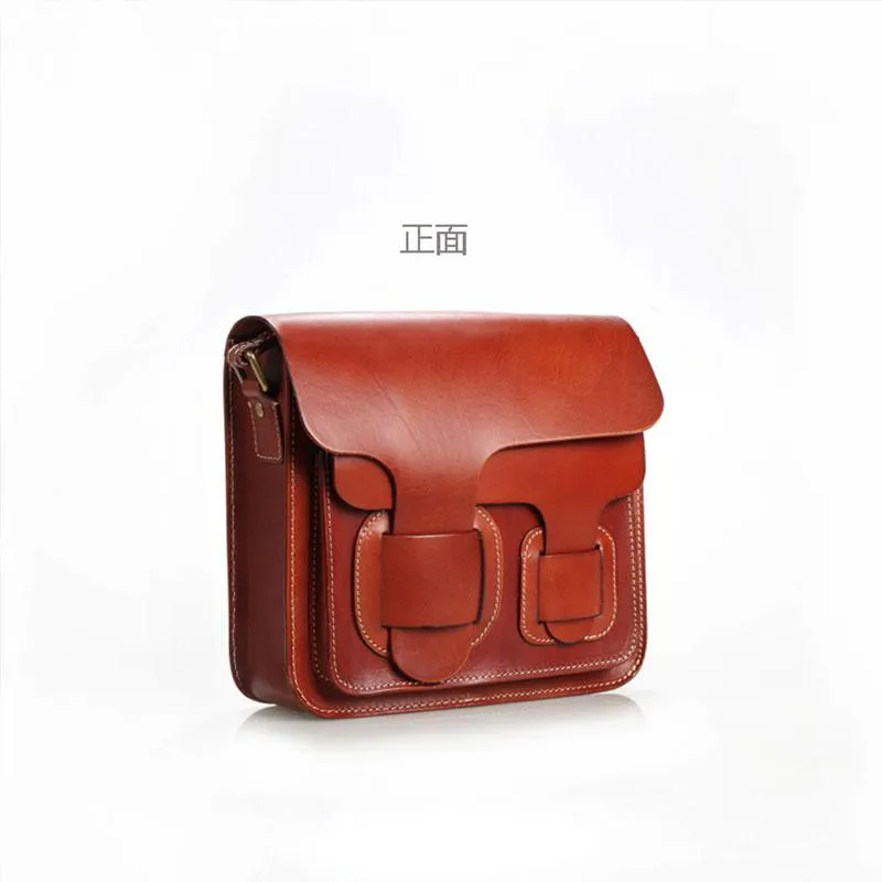 Cool Leather Mens Tan Messenger Bag Side Bag Small Shoulder Bag for Men