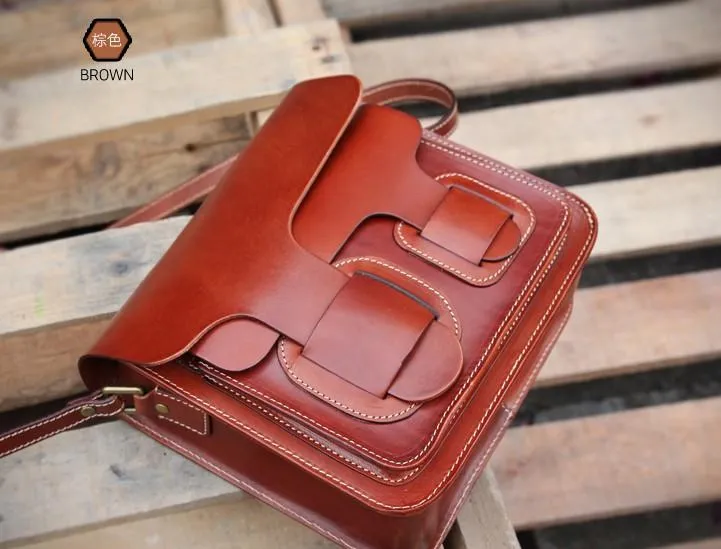 Cool Leather Mens Tan Messenger Bag Side Bag Small Shoulder Bag for Men
