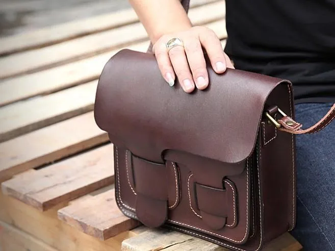 Cool Leather Mens Tan Messenger Bag Side Bag Small Shoulder Bag for Men