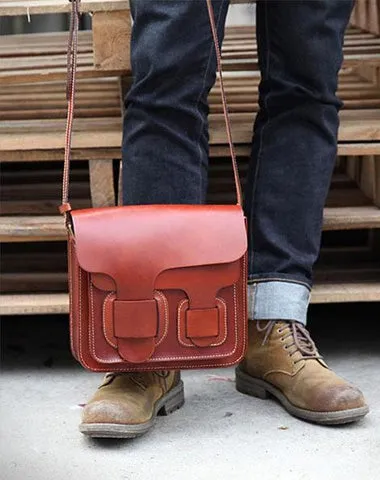 Cool Leather Mens Tan Messenger Bag Side Bag Small Shoulder Bag for Men