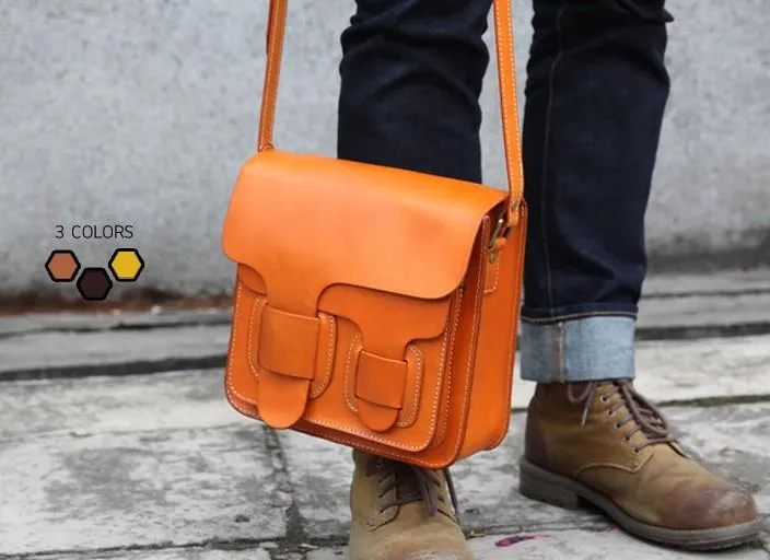 Cool Leather Mens Tan Messenger Bag Side Bag Small Shoulder Bag for Men