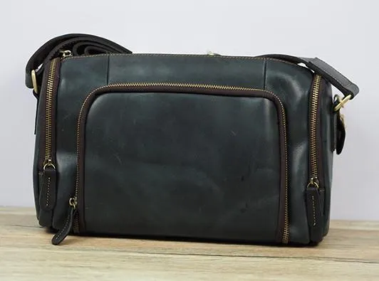 Cool Leather Small Mens Barrel Side Bag Bucket Shoulder Bag Messenger Bag for Men