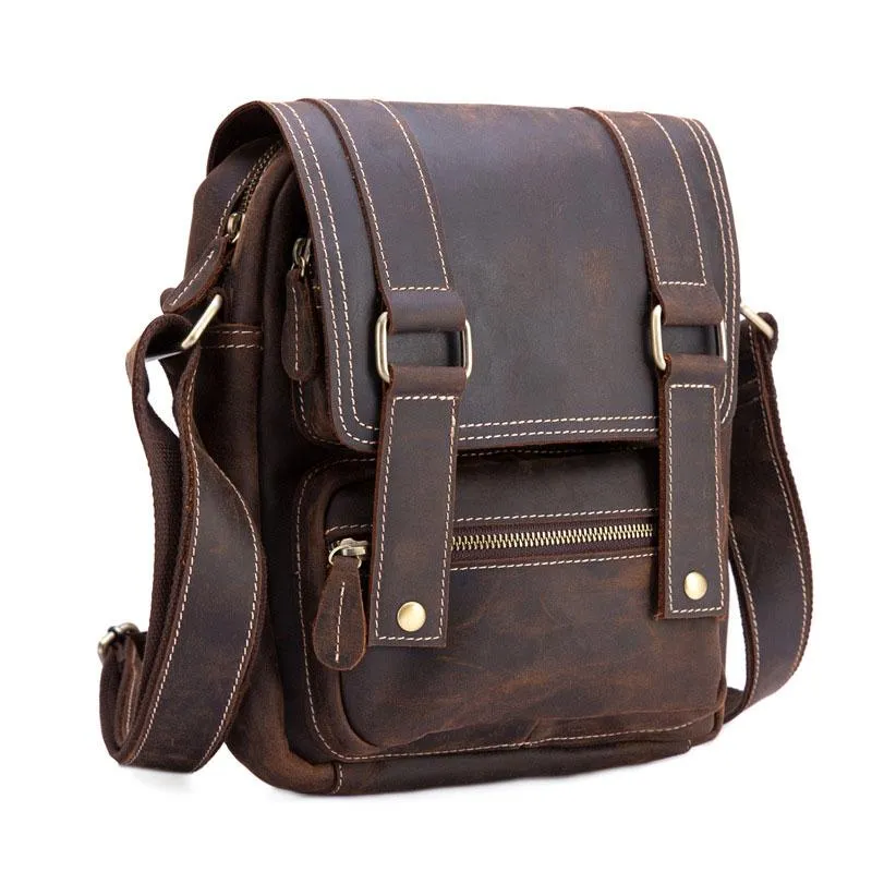 Cool Leather Vintage Mens Brown Small Side Bag Small Messenger Bags For Men