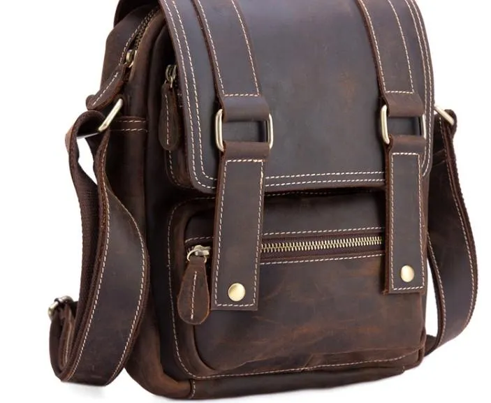 Cool Leather Vintage Mens Brown Small Side Bag Small Messenger Bags For Men