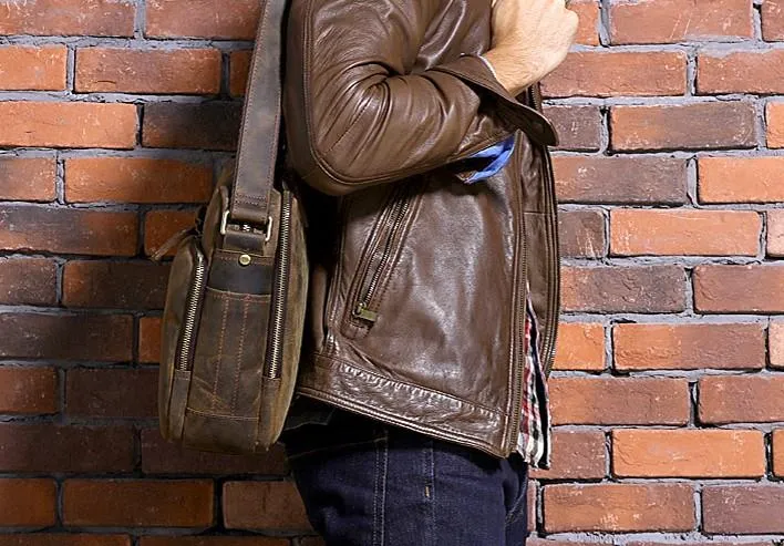 Cool Leather Vintage Mens Messenger Bags Small Shoulder Bags for Men