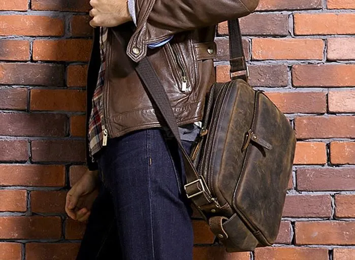 Cool Leather Vintage Mens Messenger Bags Small Shoulder Bags for Men