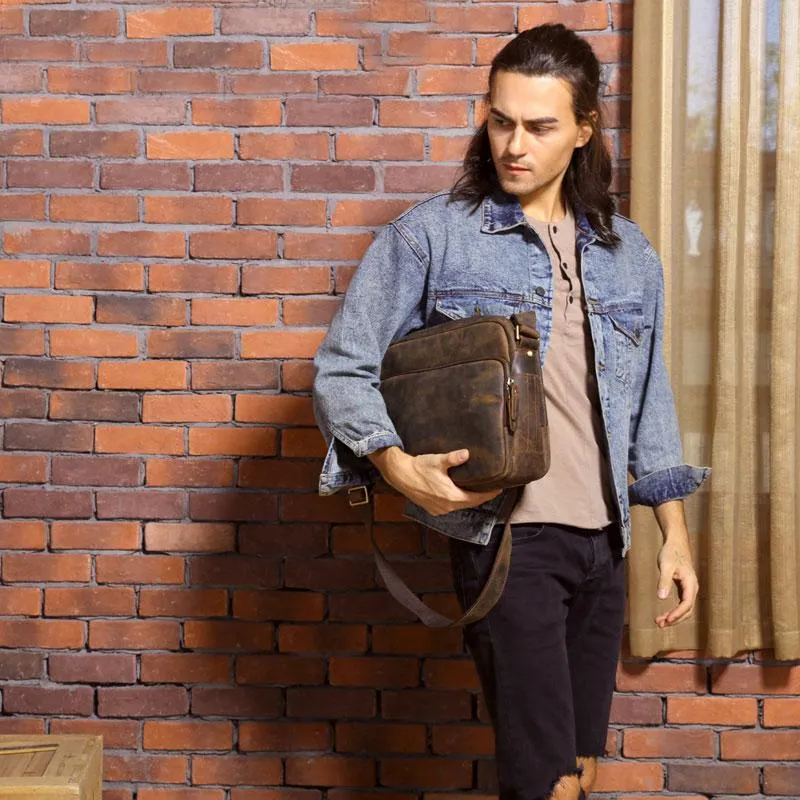 Cool Leather Vintage Mens Messenger Bags Small Shoulder Bags for Men