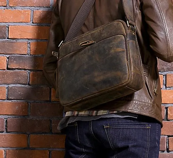 Cool Leather Vintage Mens Messenger Bags Small Shoulder Bags for Men