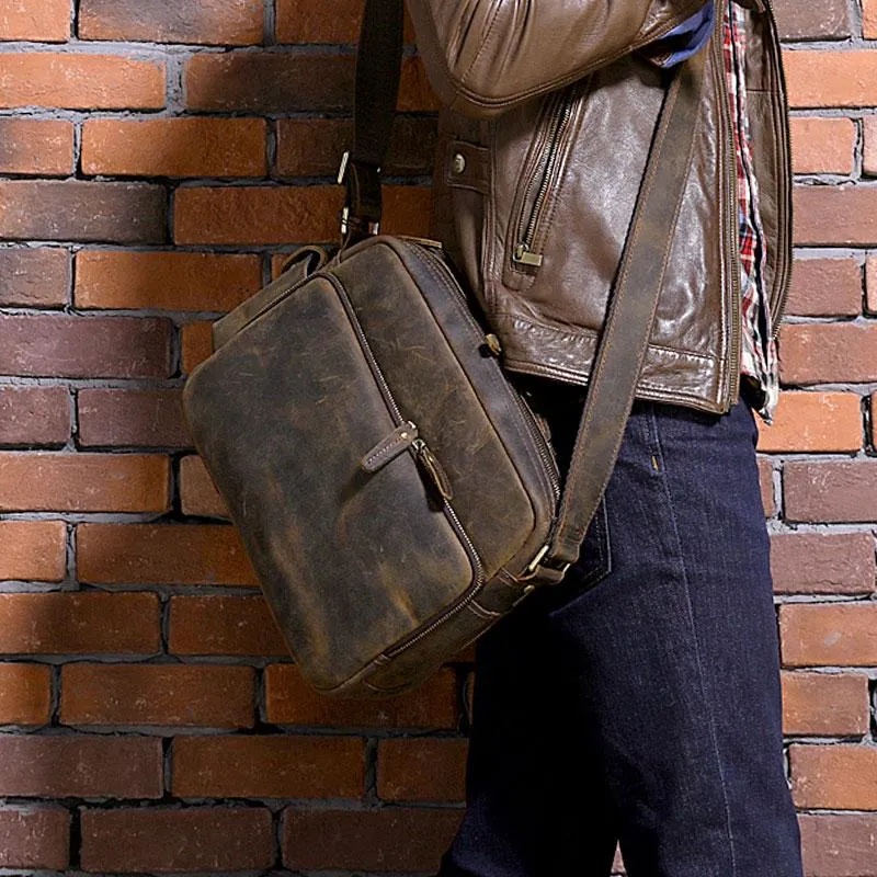 Cool Leather Vintage Mens Messenger Bags Small Shoulder Bags for Men
