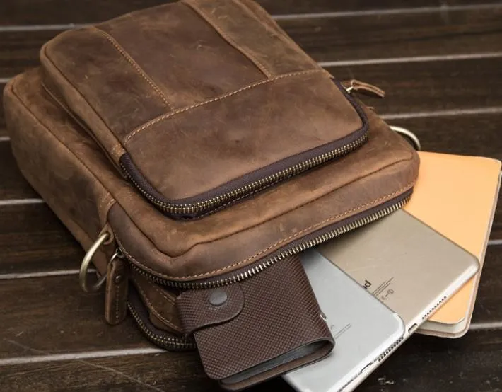 Cool Mens Leather Small Side Bag Small Messenger bag Shoulder bag For Men