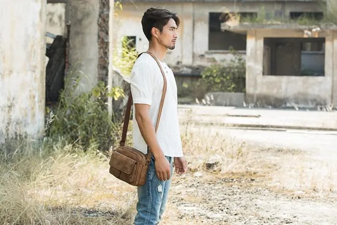 Cool Small Leather Mens Messengers Bag Shoulder Bag for Men