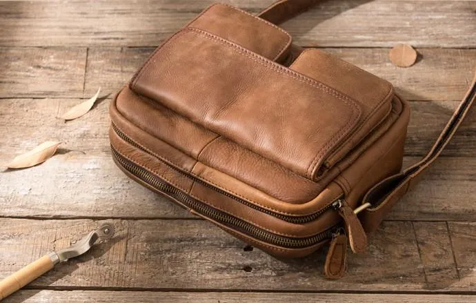 Cool Small Leather Mens Messengers Bag Shoulder Bag for Men