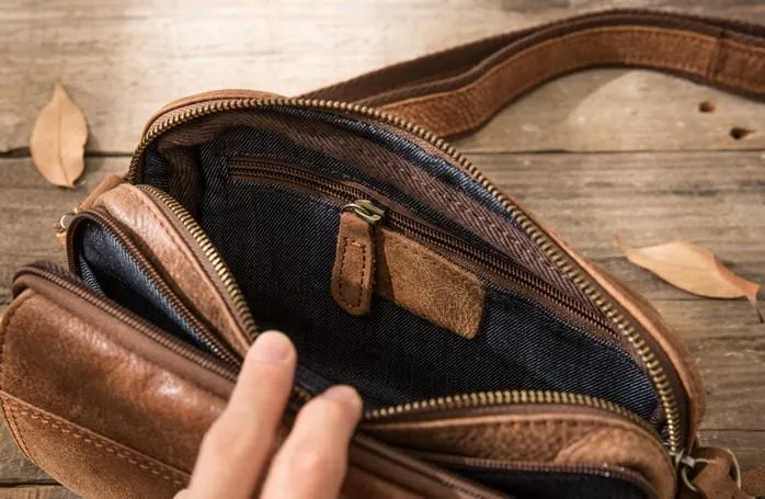 Cool Small Mens Leather Camel Bag Messenger Bags Shoulder Bags  for Men