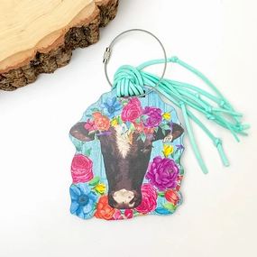 Cow Head Luggage Tag With Flower Crown in Multicolor
