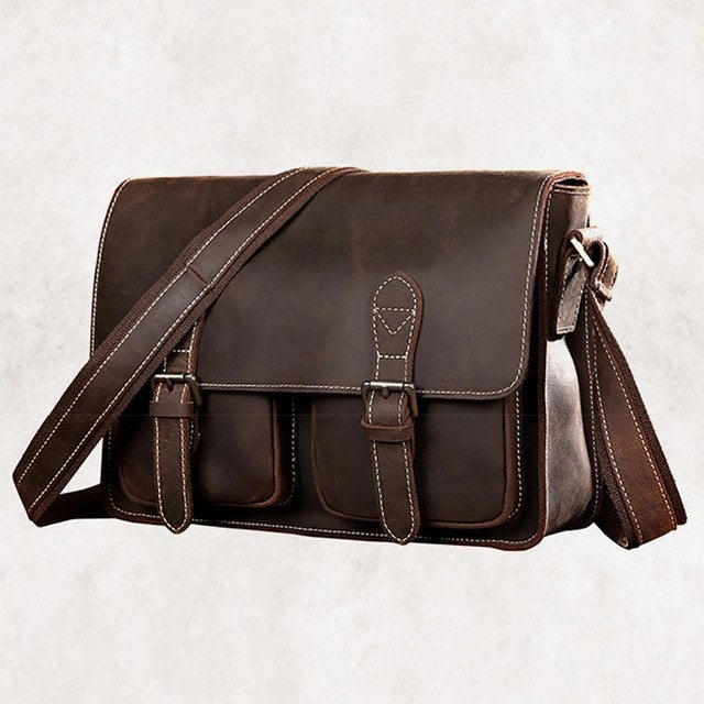 Crazy Horse Cowhide Shoulder Bag Men Messenger Briefcase Travel Casual Vintage Designer Genuine