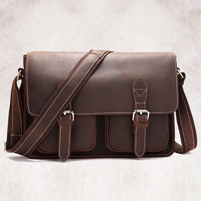 Crazy Horse Cowhide Shoulder Bag Men Messenger Briefcase Travel Casual Vintage Designer Genuine