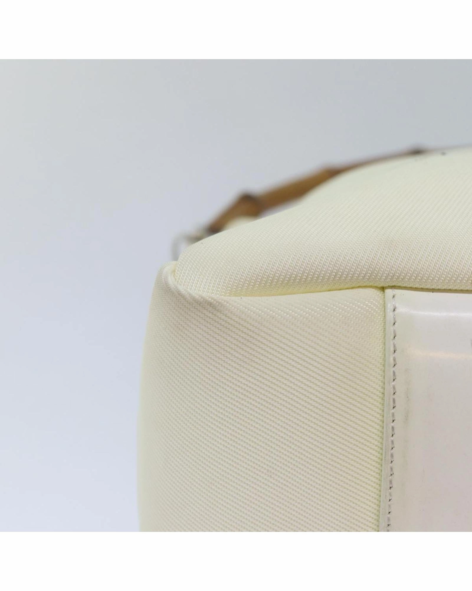 Cream Canvas Bamboo Handle Shoulder Bag