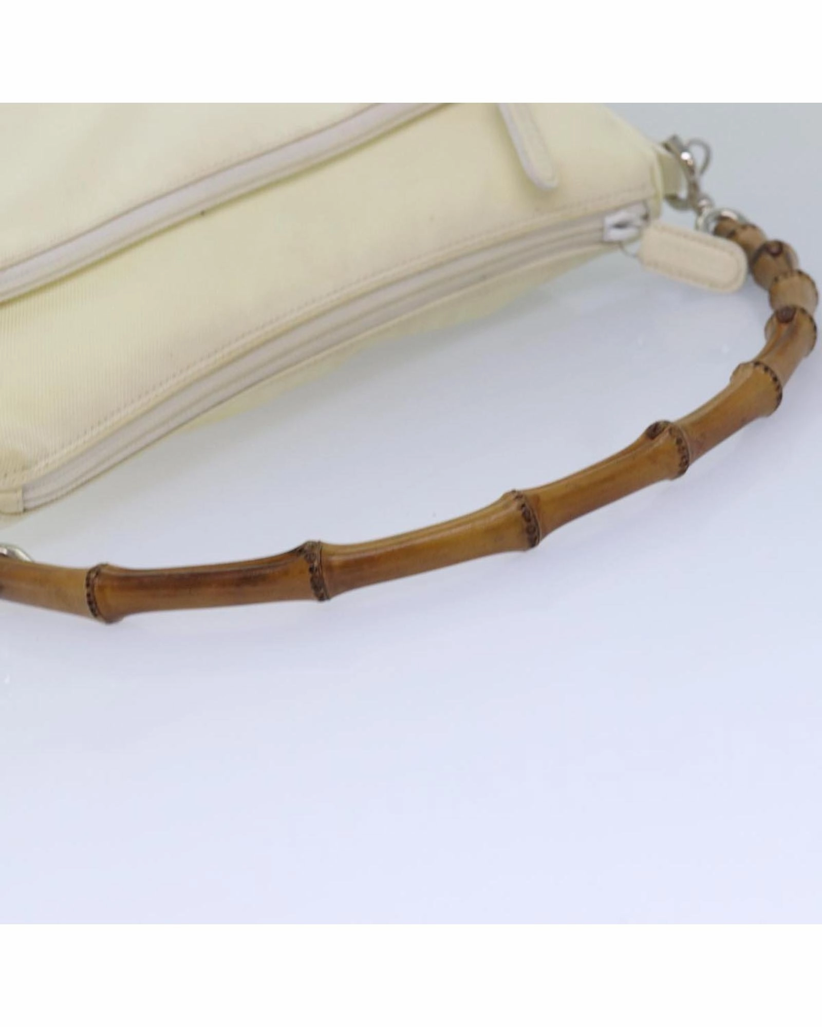 Cream Canvas Bamboo Handle Shoulder Bag