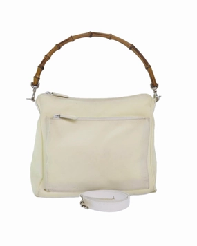 Cream Canvas Bamboo Handle Shoulder Bag