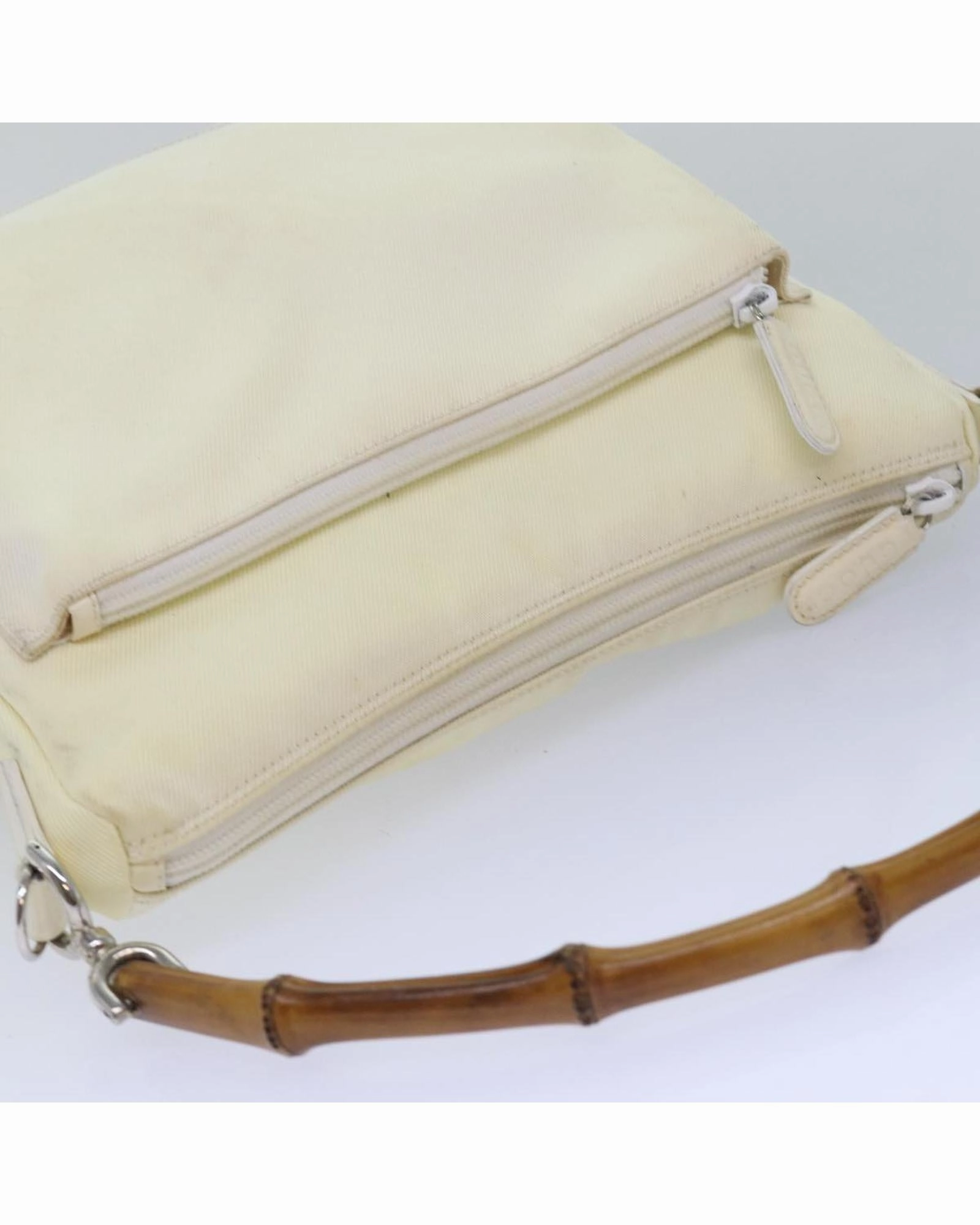 Cream Canvas Bamboo Handle Shoulder Bag