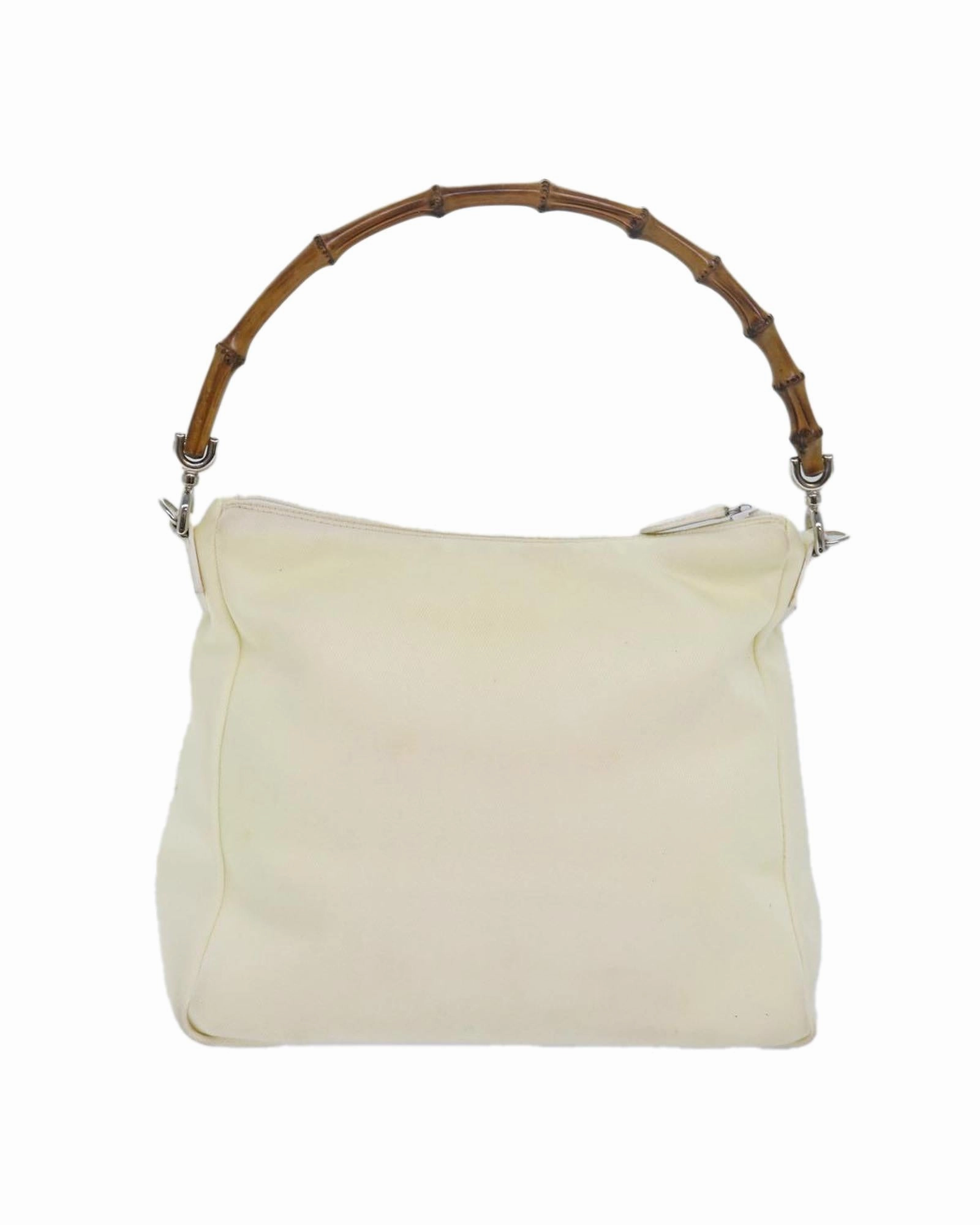 Cream Canvas Bamboo Handle Shoulder Bag