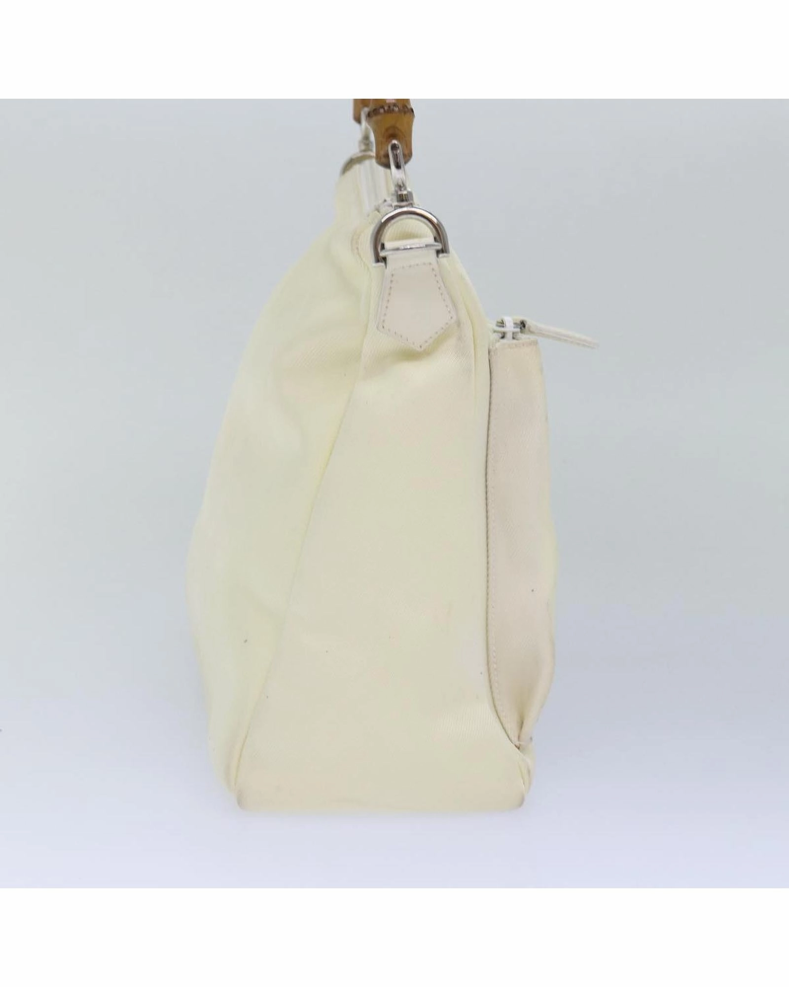 Cream Canvas Bamboo Handle Shoulder Bag