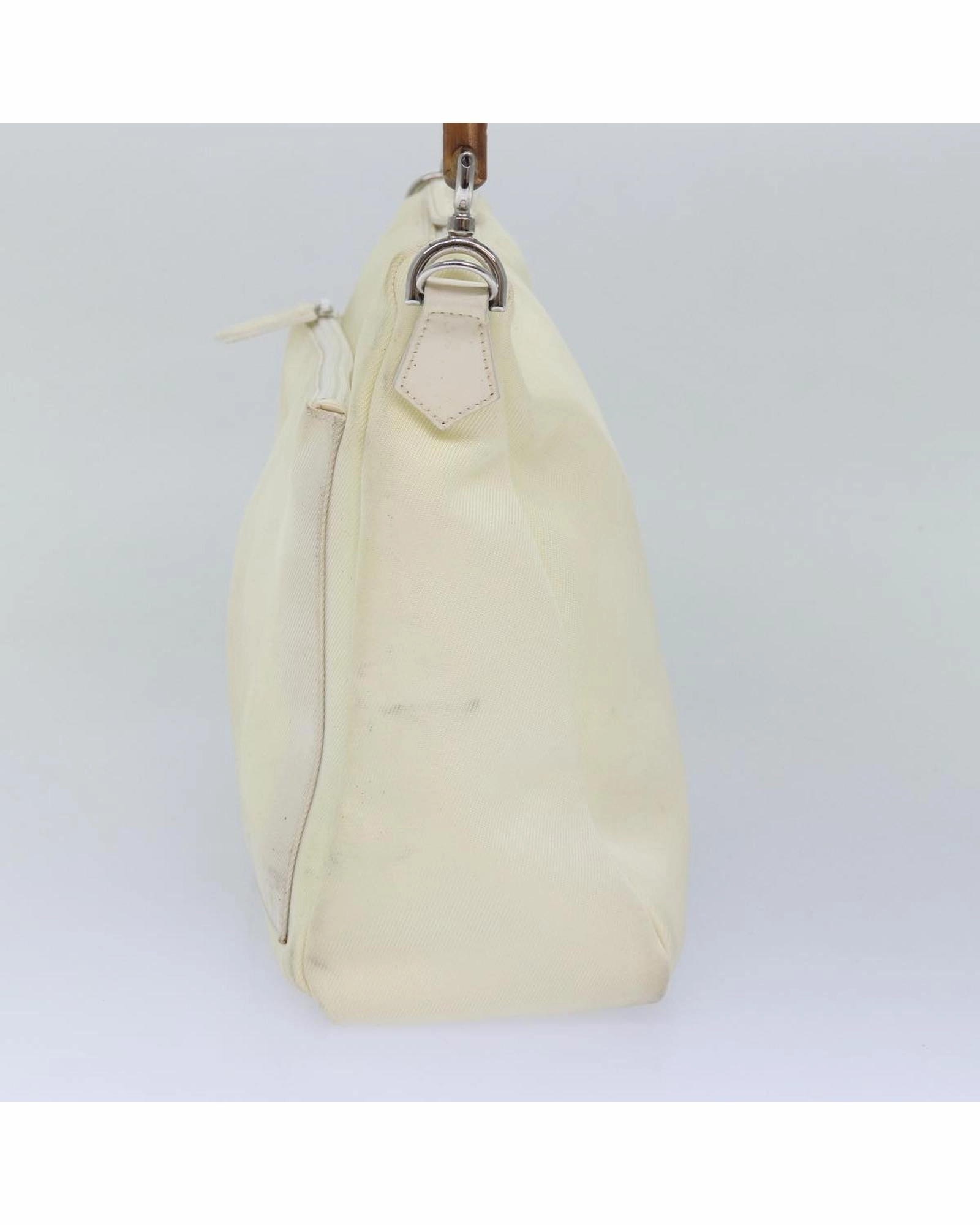 Cream Canvas Bamboo Handle Shoulder Bag