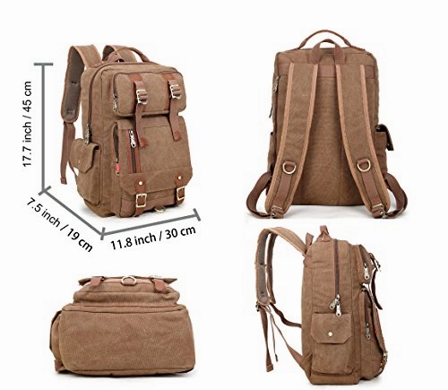 Crest Design Canvas Hiking Travel Daypacks School Laptop Backpack Rucksack 30L (Brown)