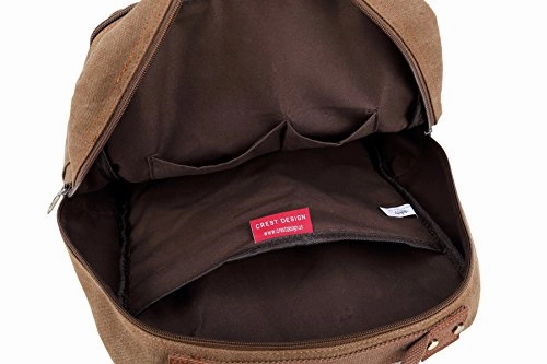 Crest Design Canvas Hiking Travel Daypacks School Laptop Backpack Rucksack 30L (Brown)