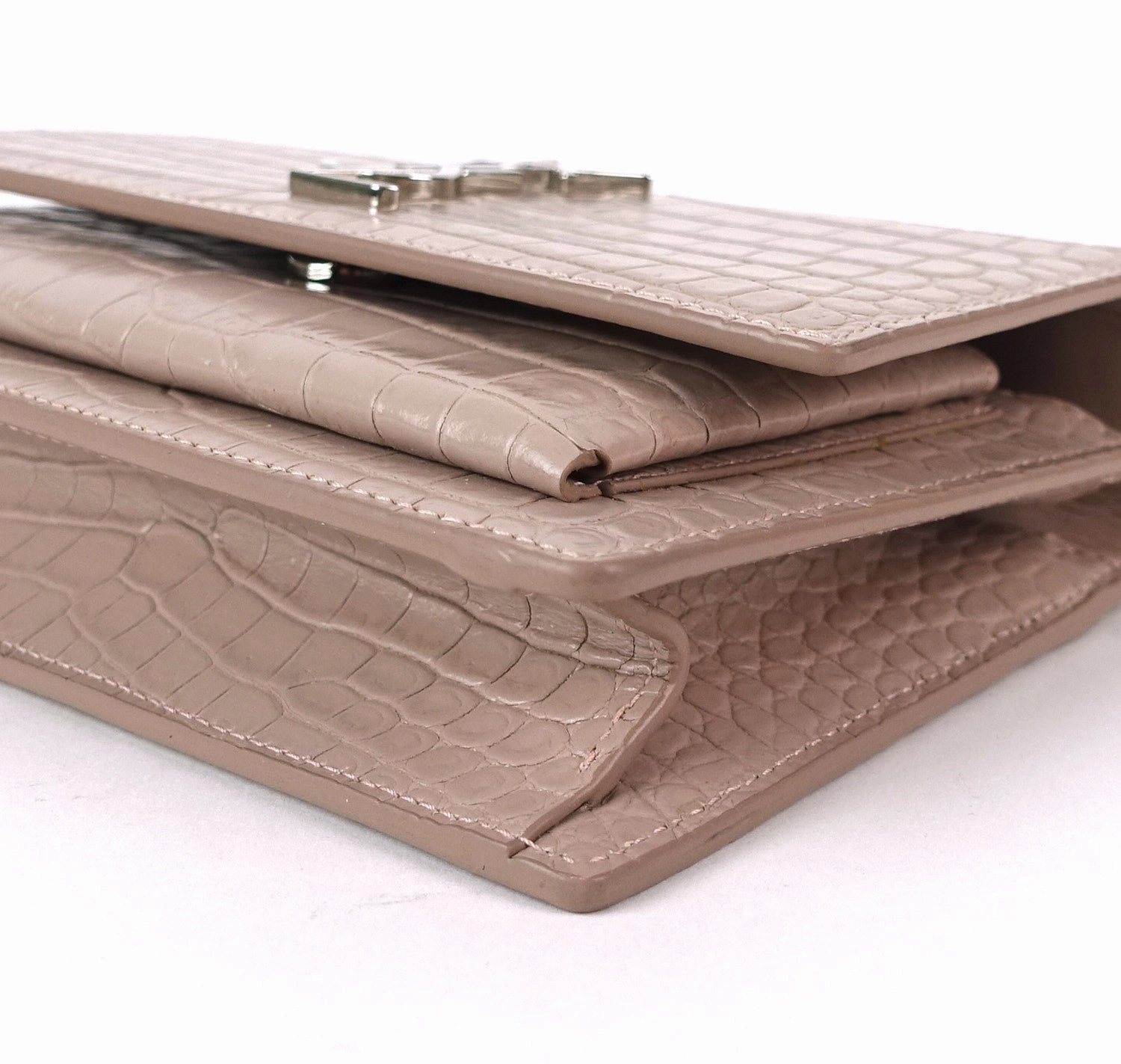 Crocodile Embossed Calf Leather Chain Wallet
