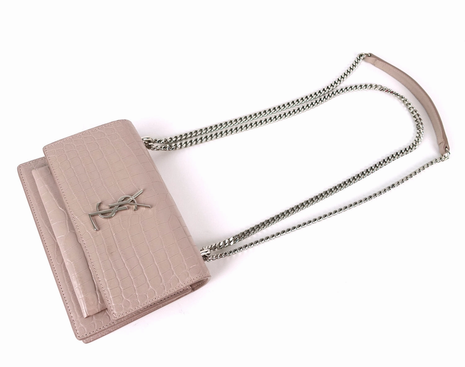 Crocodile Embossed Calf Leather Chain Wallet